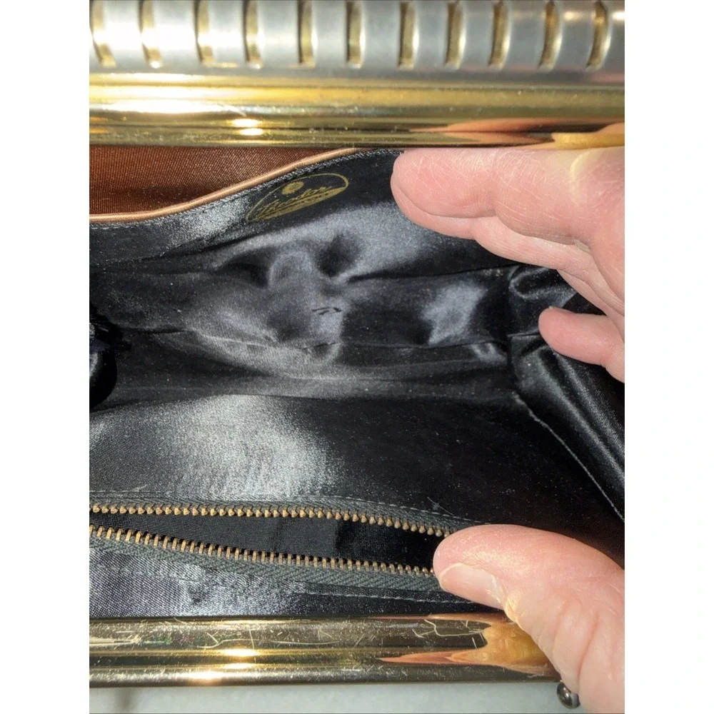 Vintage Theodore California Black Patent Leather Purse Brass Closure GW996